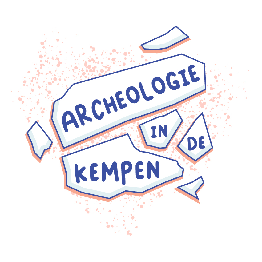 Archeologie in de Kempen. Stukjes archeologische restanten vormen het logo.