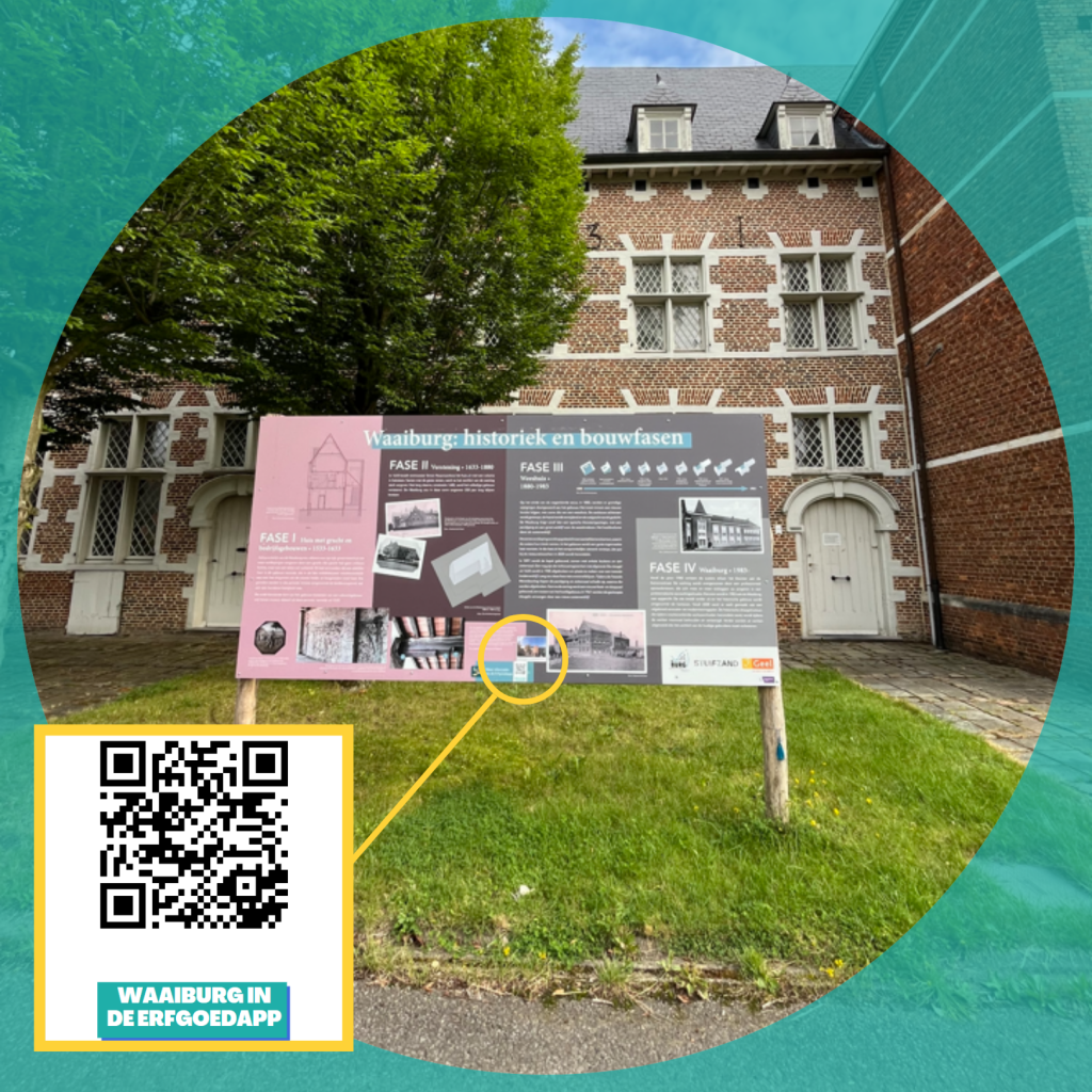 Ontdek de Waaiburg in de ErfgoedApp door het scannen van de QR-codes op de infopanelen.